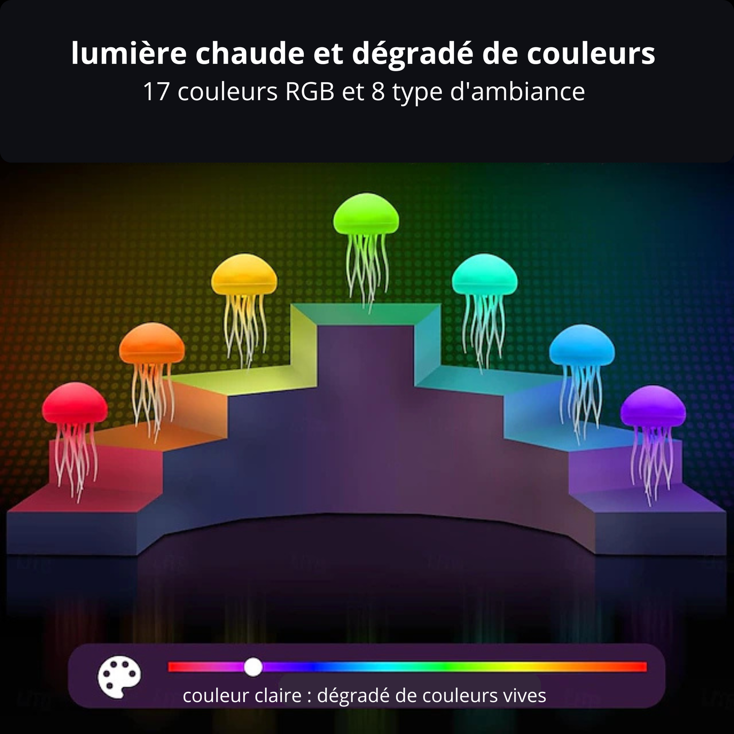 lampe méduse LED effets de lumière dégradés de couleur avec télécommande